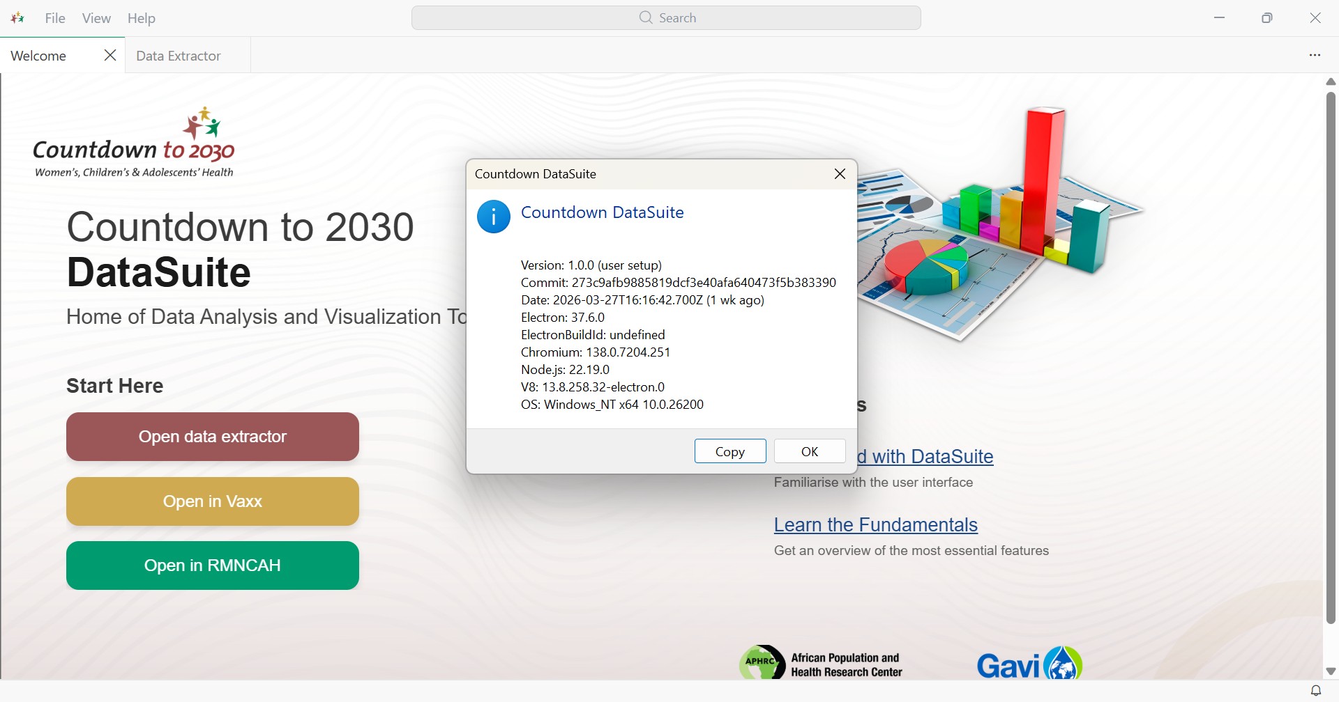 DataSuite About dialog showing the version number