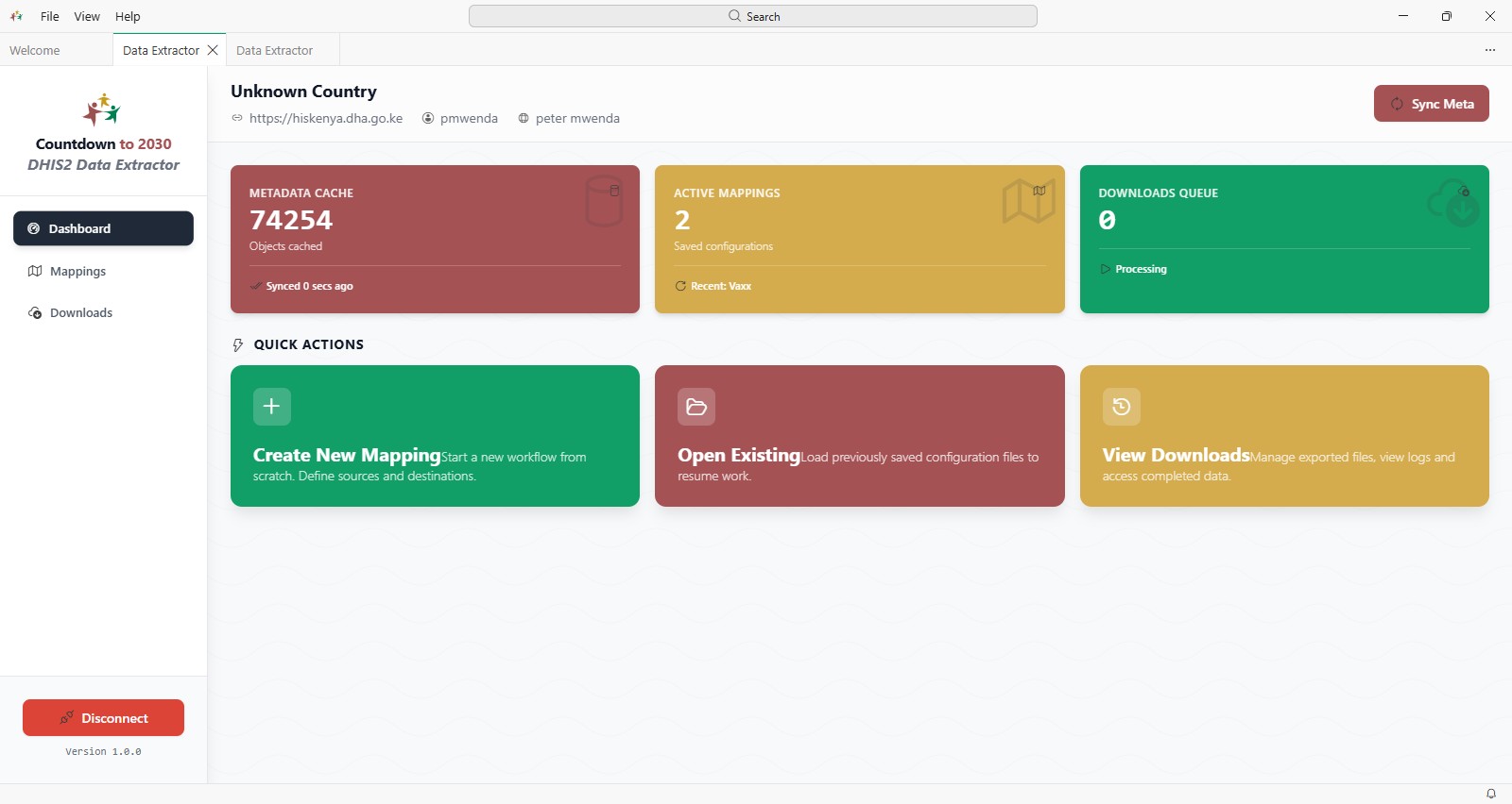 Data Extractor dashboard