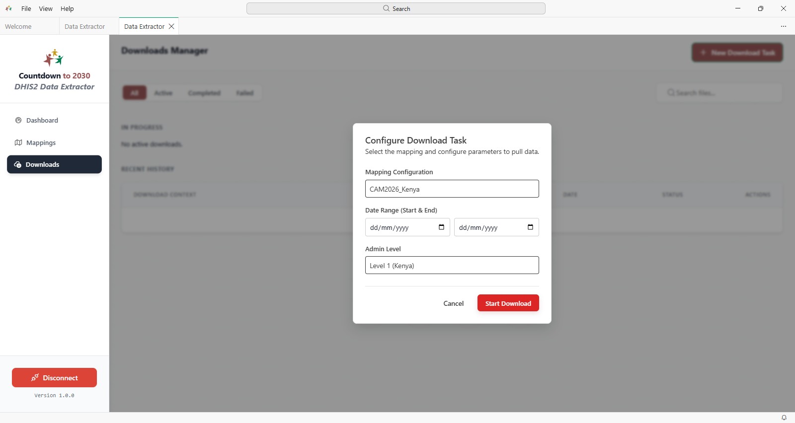 Configure Download Task dialog