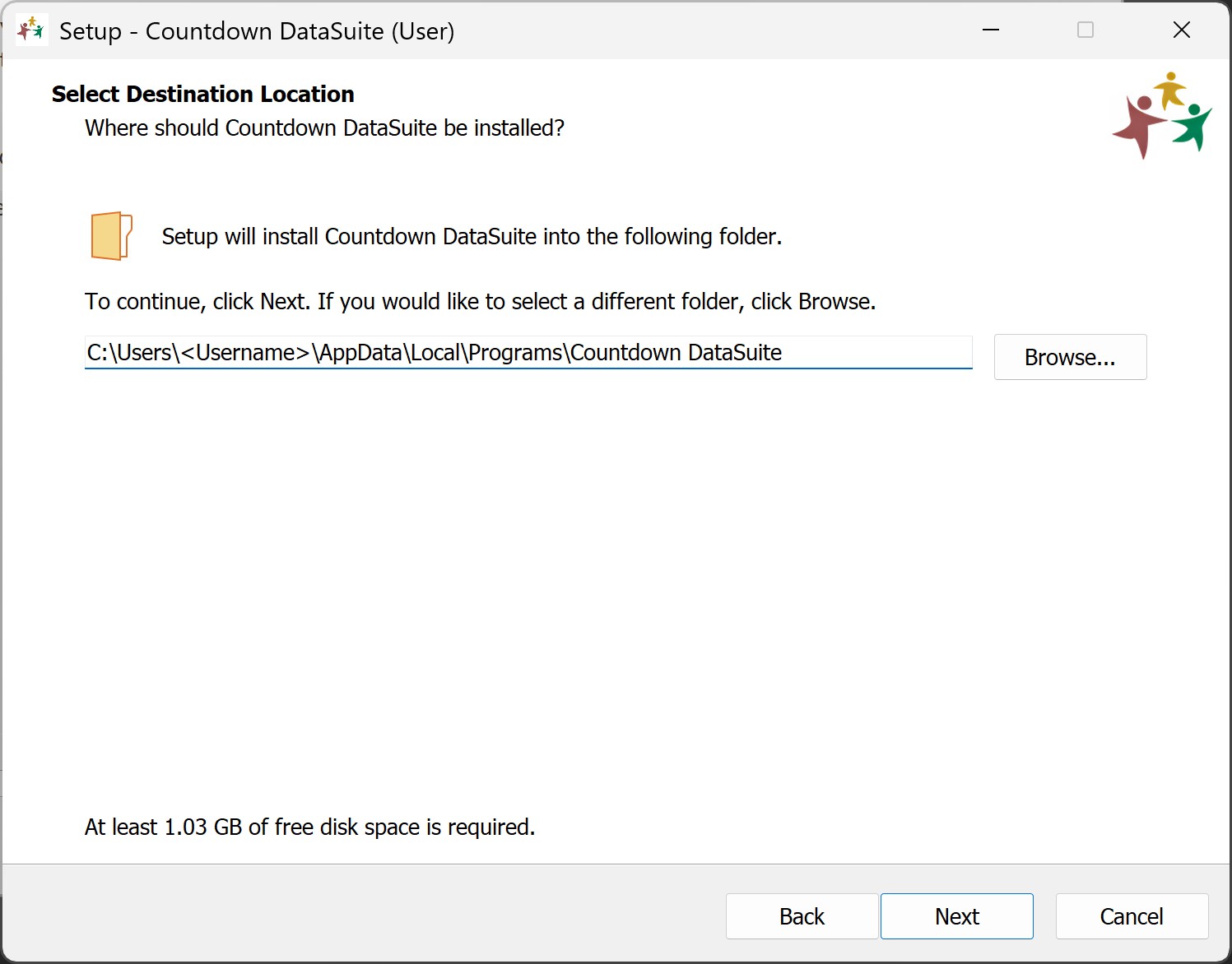 Installation location screen of the DataSuite installer