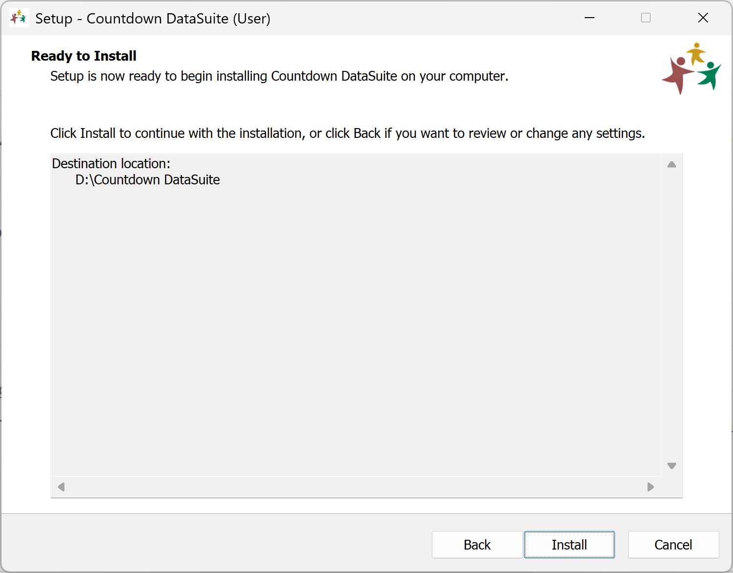 Ready to install screen of the DataSuite installer