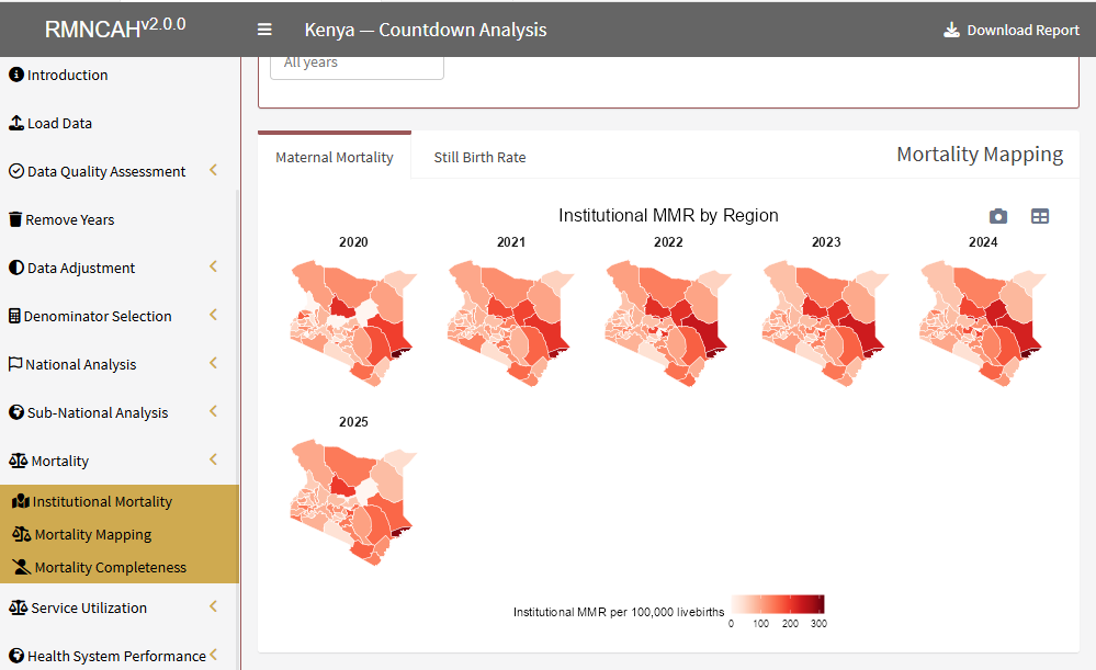 Map of the institutional maternal mortality ratio by region