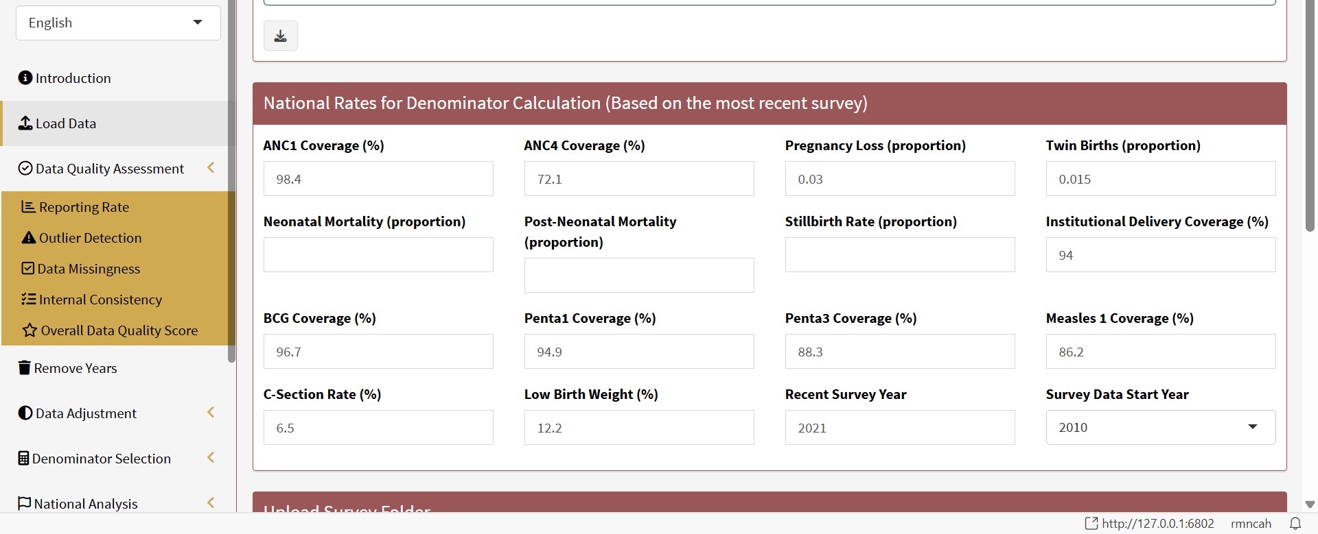 Analysis parameters